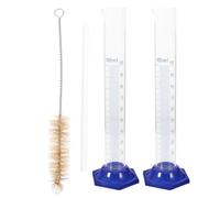 DIKACA Lot de 4 Cylindres Gradués en Verre de 100 Ml Base Bleue Résistant aux Chocs Parois Épaisses Incluant une Brosse Compte-Gouttes Équipement de Laboratoire pour Chimie et