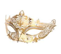 DIKACA Masque de Carnaval en Métal Doré Style Vénitien Dentelle Élégante et Cristaux, Confortable à Porter pour Fête Masquée ou Soirée Cosplay