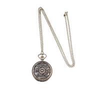 DIKACA Montre de Poche Vintage en Métal Zinc avec Chaîne Longue Montre à Quartz Rétro Creuse pour Collier Décoration Cadeau Homme Femme