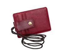 DIKACA Porte-Badge en Cuir Rouge Protection Rfid Porte-Cordon Tour de Cou Étui pour Carte d'Embarquement et Documents pour Voyage et Travail