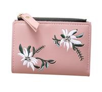 DIKACA Portefeuille Femme Multifonction Broderie Fermeture Éclair Sécurisée Grosse Capacité pour Cartes et Monnaie Format Vertical Fin Couleur Rose Foncé Voyage et Shopping