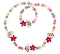 DIKACA Rainbow Flower Girl Jewelry Set For Safe Wood And Pearl Bracelet Necklace Set Beaded Costume Jewelry Gift For Birthday