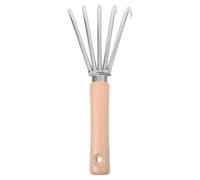 DIKACA Râteau à Main de Jardin 5 Dents en Acier Inoxydable avec Manche Court en Bois Blanc Petit Outil Polyvalent pour Ameublir Désherber et Cultiver pour Jardinage et Plantation en