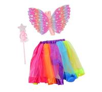 DIKACA Set Ailes Garçon Fille avec Jupe Tutu Étoile et Baguette de Fée Rose Costume Déguisement Fille pour Fête Danse et Spectacle