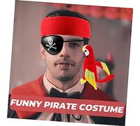 DIKACA Set de Costume Pirate Cosplay avec Bandana Rouge Cache Œil et Perroquet Épaule pour Fête à Thème Halloween et Spectacles