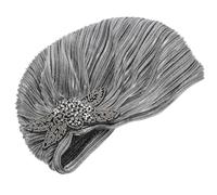 DIKACA Turban Africain Plissé Argenté pour Femmes Bonnet Chimio Respirant et Élégant Enveloppement Tête Adapté Spa Nuit et Usage Quotidien