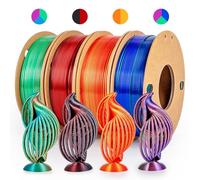 dikale Silk Lot de 4 filaments d'impression 3D PLA + tricolore et Dual Color 1,75 mm 3D Printing PLA Pro 250 g x 4 bobines, total 1 kg, rose Red&Sky Blue & Green, rose Red&Dark Blue&Green, Gold&Red