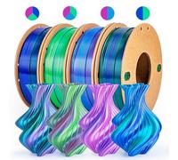 dikale Silk PL Pro Lot de 4 bobines de filament pour imprimante 3D 1,75 mm - Lot de 4 bobines de filament multicolore (250 g x 4) avec rose rouge, bleu ciel, vert, bleu foncé, tricolore, filament