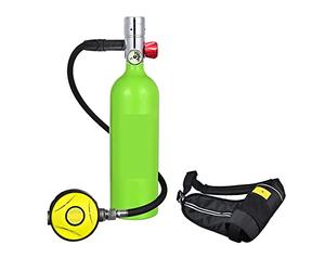 DIKAMAN Mini Bouteille de plongée, Bouteille D'oxygène De Plongée sous-Marine Capacité 1L Respirateur De Plongée Portable pour l'exploration sous-Marine et Le Sauvetage(Green Bottle Silver Head)