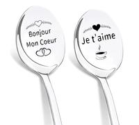DIKARIYA Cadeau Anniversaire Couple, Cuillère à Café Bonjour Mon Cœur Je t'aime, Idée Cadeaux Baptême pour Femme et Homme Romantique Cadeaux Amoureux Anniversaire Original pour Mr Mrs Petit Ami Copine