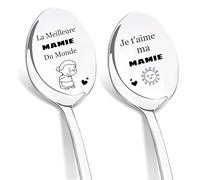 DIKARIYA Cadeau Anniversaire Mamie, Cadeau Fete des Mere pour Mamie, Cadeaux pour Mamies, Cuillère à Café en Acier Inoxydable, Cuillères Gravées Meilleur Mamie du Monde, Idée Cadeau pour Grand-Mères