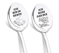 DIKARIYA Cadeau de retraite pour hommes et femmes, cuillère à café avec gravure « Ich bin in Rente, ich muss GAR NIX, Rente Geschenke für Kollegin Kollegin treten Rentner Pension Mann