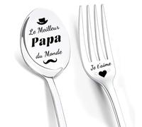DIKARIYA Cadeau Papa Anniversaire, 2 Pièces Cuillères Gravées au Laser-Meilleur Papa du Monde, Je t'aime Papa, Cuillère à Café Cadeau Papa Original, Idee Cadeaux Fête des Pères pour Papa Original