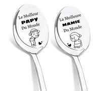 DIKARIYA Cadeau pour Papi et Mamie, Cadeau Fete des Grand Mere, Cuillère à Café Acier Inoxydable, Cuillères Gravées au Laser Meilleur Mamie du Monde, Cadeau Grand Mere Anniversaire Grand Pere Original