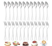 DIKARIYA Fourchettes à Dessert et Cuillère à Café, Lot de 24 Fourchettes à Dessert, Fourchettes à Gâteau, Cuillères à Dessert, Lavables au Lave-vaisselle, Fourchettes Polies Miroir, Pour Maison, Hôtel