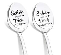 DIKARIYA Lot de 2 cuillères à café avec gravure « Schön dass es Dich gibt » - Cadeau d'amour pour elle - Belle communion - Pour partenaire, homme, meilleure amie, collègue - Sage-femme