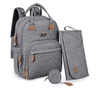 Dikaslon Sac à Dos à Langer Grand Sac Avec Matelas à langer et Porte tétine Pour bébé Garçon et Fille, Sangles de Poussette - Sac de Maternité Maman ou Papa (Gris)