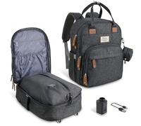 Dikaslon Sac à langer avec compression sous vide et pompe à air - Grand sac à dos à langer avec matelas à langer, porte-tétine et sangles de poussette - Idéal pour les voyages, maman et papa