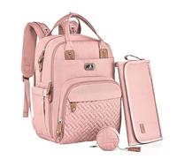 Dikaslon Sac a Langer Bebe, Sac à Langer à Dos Grande Capacité 18 Poches, Polysteer Déperlant, Tapis à Langer, Porte Tétine, Sangles Intégrées Poussette - Sorties Faciles (Rose)