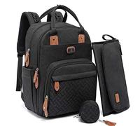 Dikaslon Sac a Langer Bebe, Sac à Langer à Dos Grande Capacité 18 Poches, Polysteer Déperlant, Tapis à Langer, Porte Tétine, Sangles Intégrées Poussette - Sorties Faciles (Noir)
