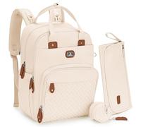 Dikaslon Sac a Langer Bebe, Sac à Langer à Dos Grande Capacité 18 Poches, Polysteer Déperlant, Tapis à Langer, Porte Tétine, Sangles Intégrées Poussette - Sorties Faciles (Beige Crème)