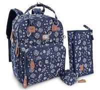 Dikaslon Sac a Langer Bebe, Sac à Langer à Dos PU Grande Capacité 18 Poches, Déperlant, Tapis à Langer, Porte Tétine, Sangles Poussette - Élégant et Pratique (Marine du Voyage Étoilé)