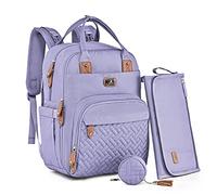 Dikaslon Sac a Langer Bebe, Sac à Langer à Dos PU Grande Capacité 18 Poches, Déperlant, Tapis à Langer, Porte Tétine, Sangles Poussette - Élégant et Pratique (Violet)