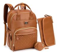 Dikaslon Wickeltasche Sac à dos Großer Wickelrusack mit Multifunktions-Babytaschen und mobiler Wickelauflage - Schnullerhalter und Kinderwagengurte - für Mama und Papa (Cuir Marron Foncé)
