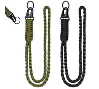 DIKEBAO 2PCS Paracord Porte-clés, Paracorde Cordon Tour de Cou Lanière avec Mousqueton Lanière Porte Badge Lanière avec Lanière Tressée Porte-Clés pour Sifflet Clés Appareil en Plein Air, Noir et Vert