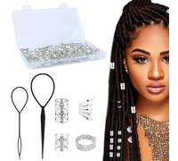 DIKEBAO 72 PCS Dreadlocks Perles Métal, Bijoux Cheveux Tresse en Métal Pinces à Cheveux en Spirale Bijoux Bijoux de Tresse de Cheveux Accessoire Cheveux Bijoux Réglables pour Hommes Femmes - Argent