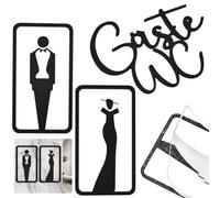DIKEBAO Plaque Autocollante pour Toilettes D'invités, Plaque de porte WC Plaque de Toilette avec Lettrage Noir Panneau de Porte Autocollant pour Toilettes d'Invités Panneau de Salle de Bain Moderne