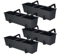 DIKEL Jardinière de balcon - 4 x 69 cm x 17 cm - Jardinière résistante aux intempéries avec soucoupe et support - Jardinière de balcon aspect rotin pour la plantation élégante de terrasse et de balcon