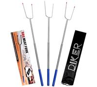 DIKER Brochette Barbecue, Fourchette Telescopique, Pique a Brochette, Brochettes de Grill Extensible en Acier Inoxydable Premium pour Camping Barbecue, Feu de Camp, pour Viandes diverses(3 Pièces)