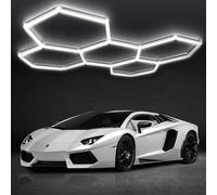 DIKHEE Luminaire de Garage à LED en nid d'abeille 5-Hex, 192W 6500K Plafonnier d'Atelier LED Déformable Dly Hexagon Garage Lumière LED pour Garage, Atelier, Entrepôt, Sous-Sol, Salle de Sport (5-Hex)