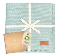 DIKOS® Couverture bébé 100% Coton Bio GOTS Nouveau-né Toute l'année Tricotée Fille Garçon Equipement de Première Qualité Cadeau (Menthe)