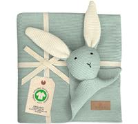 DIKOS® Couverture Bébé SCHMUSE-HASE, 100% Coton Bio, Douillette en Tricot, Lapin Doudou, Menthe, Bébé