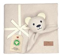 DIKOS® Couverture Originale pour bébé - Motif Ours en Peluche - 100% Coton Bio - avec Doudou - Couverture tricotée - Premier équipement pour bébé Fille/garçon - Cadeau de Naissance (Beige Naturel)