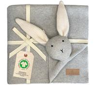 DIKOS® Couverture Originale SCHMUSE-HASE Gris pour Bébé - 100% Coton Bio, Tricot Douillet Fille/Garçon - Équipement Premier Bébé, Cadeau de Naissance