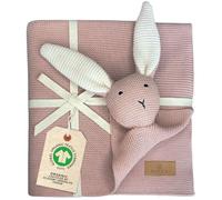 DIKOS® Couverture Originale SCHMUSE-HASE Rose pour Bébé - 100% Coton Bio, Tricot Durable pour Fille, Équipement Initial, Cadeau de Naissance