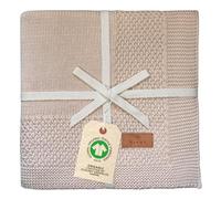 DIKOS® Couverture pour bébé en 100% Coton Bio GOTS | Couverture tricotée Douce pour Nouveau-né avec Bordure pour Fille/garçon Toute l'année | Durable en Coton | Cadeau de Naissance (Beige Marron)