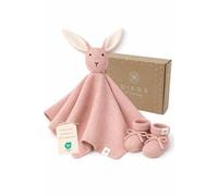 DIKOS® Doudou Lapin et Chaussettes - Coffret Cadeau Premium en Coton Bio Doux (Oeko-TEX) pour Nouveau-né - Premier Doudou idéal - Cadeau de Naissance, Beige (Vieux Rose)