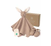 DIKOS® Doudou Lapin et Chaussettes - Coffret Cadeau Premium en Coton Bio Doux (Oeko-TEX) pour Nouveau-né - Premier Doudou idéal - Cadeau de Naissance, Beige (Marron)