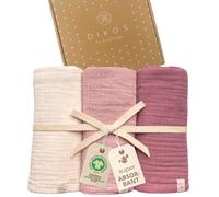 DIKOS® Lot de 3 Langes en Mousseline de qualité supérieure pour bébé - 64 x 64 cm - Douces et absorbantes en Coton Bio (GOTS, Oeko-TEX) - Serviettes en Mousseline de Soie crème