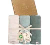 DIKOS® Lot de 3 Langes en Mousseline de qualité supérieure pour bébé - 64 x 64 cm - Douces et absorbantes en Coton Bio (GOTS, Oeko-TEX) - Serviettes en Mousseline de Soie crème (Menthe crème)