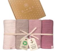 DIKOS® Premium Langes Bébé Crème | 100% Coton Biologique Certifié GOTS | 64x64cm Set de 4 Pièces | Lange Mousseline Crêpe Bebe Doux Garçon et Fille | Cadeau de Naissance Nouveau Né (Baies crème)