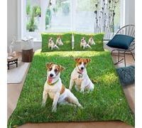 DILANI Chien Housse De Couette 200x200cm Enfant 3D Deux Jack Russell Terriers Microfibre Parure de Lit 2 Personnes avec Fermeture à Glissière et 2 Taies d'oreiller pour Garçon Fille Adulte