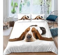 DILANI Housse De Couette 140x200cm Enfant 3D Basset Hound Microfibre Parure de Lit 1 Personne avec Fermeture à Glissière et 2 Taies d'oreiller 50x75 Chien Animal 3 Pièces pour Garçon Fille