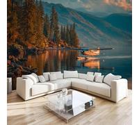 DILANI Papier Peint Panoramique 3d Avion Et Paysage Intissé Poster Tableaux Muraux Paysages Fluviaux Décoration murale Art Wallpaper pour Salon Cuisines Bureau Chambre d'enfants Décor 250x175 cm