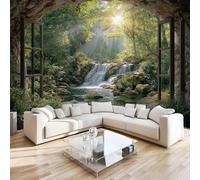 DILANI Papier Peint Panoramique 3d Vue Par Fenêtre Intissé Poster Tableaux Muraux Cascade De Montagne Décoration murale Art Wallpaper pour Salon Cuisines Bureau Chambre d'enfants Décor 150x105 cm