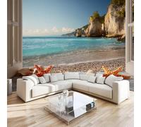 DILANI Papier Peint Panoramique Intissé Photo Mural Coquillages De Plage 400x280 cm 3D Motif Muraux Geant Mat Poster Vue Par Fenêtre Décoration murale Art non tissé décoration chambre TV mur salon